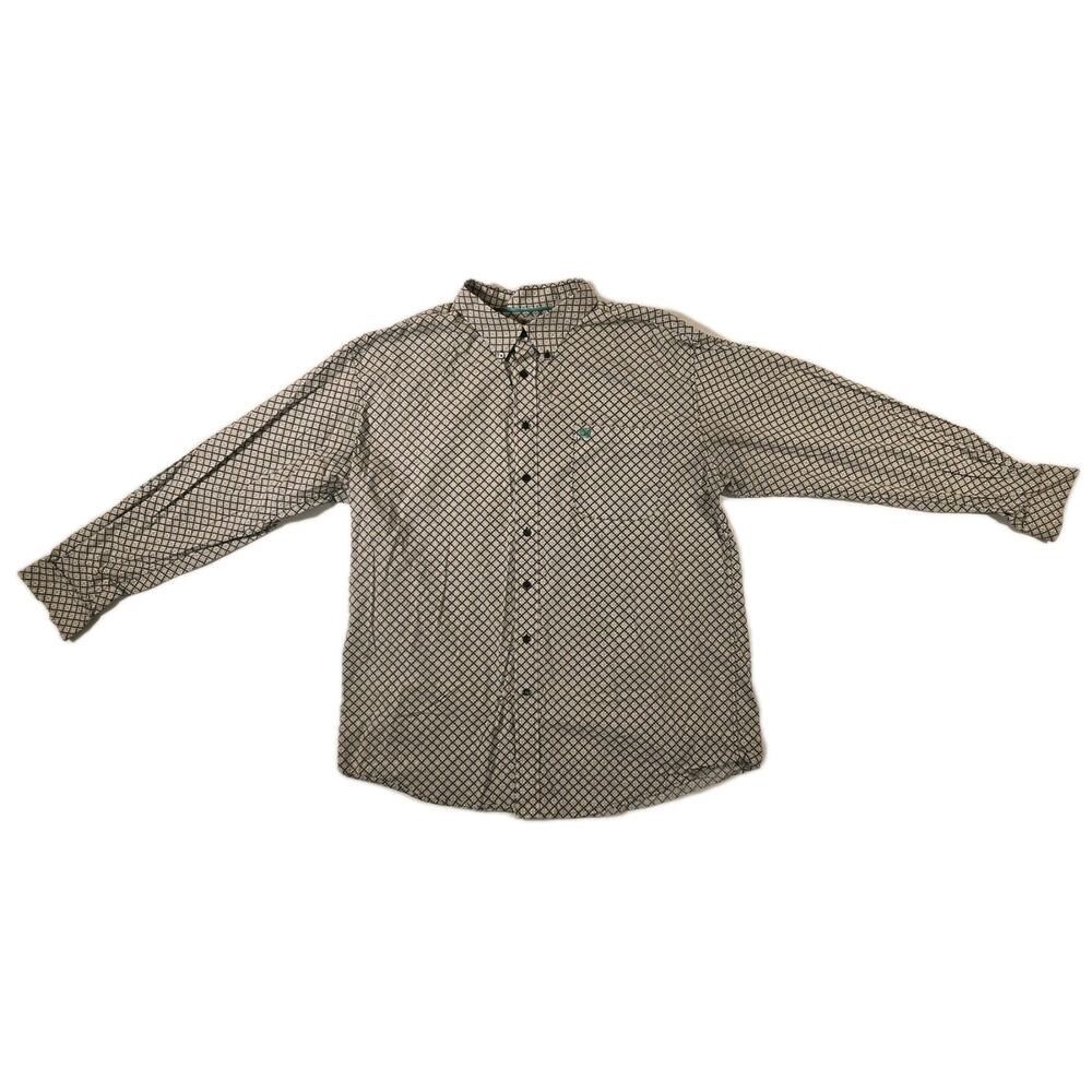 CINCH Men's Long Sleeve Western Shirt Diamond Pattern Green, Gold Size XXL 2XL